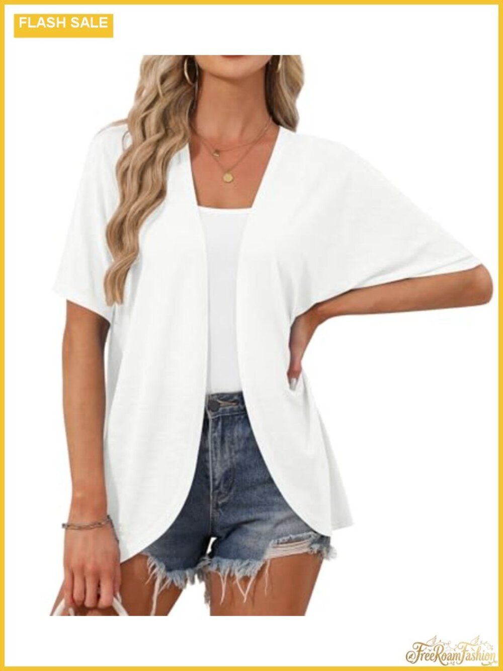 Kimono Cardigan Open Front Short Sleeve Lightweight Beach Cover Up